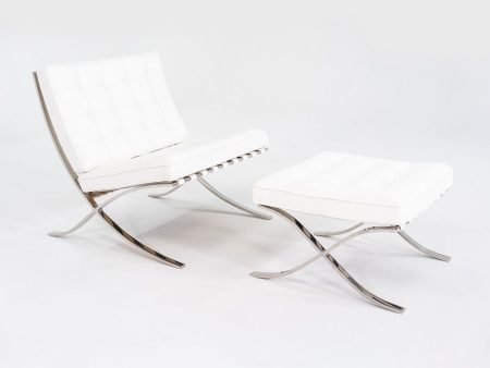 1960s Mies van der Rohe for Knoll Barcelona Lounge Chair and Ottoman in Sabrina White & Stainless Fully Restored Fashion