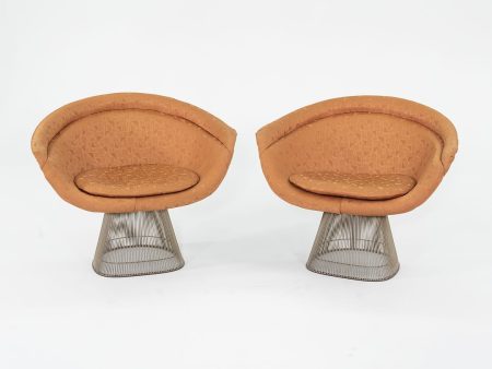 1960s Platner Lounge Chair, Model 1715L by Warren Platner for Knoll in Nickel Steel with Orange Fabric 4x Available Cheap