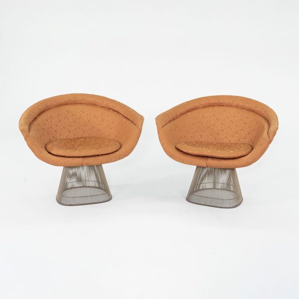 1960s Platner Lounge Chair, Model 1715L by Warren Platner for Knoll in Nickel Steel with Orange Fabric 4x Available Cheap