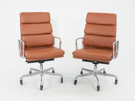 2010s Herman Miller Eames Soft Pad Executive Desk Chair in Cognac Leather, 2x Available For Sale