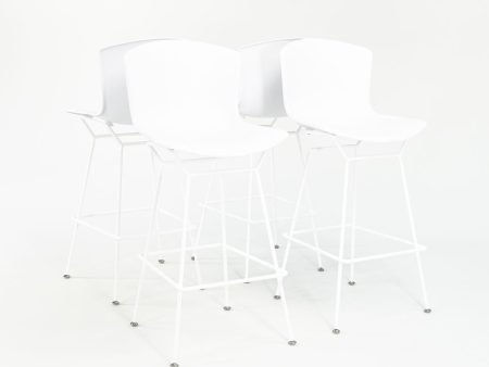 2023 Set of Four Molded Shell Bar Stools, Model 428PL by Harry Bertoia for Knoll in Plastic with White Frames Online Sale