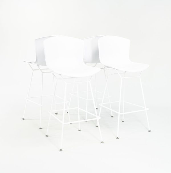 2023 Set of Four Molded Shell Bar Stools, Model 428PL by Harry Bertoia for Knoll in Plastic with White Frames Online Sale