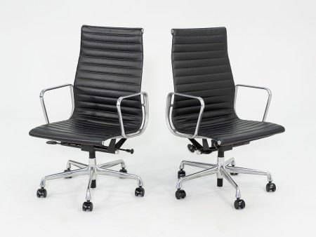 2017 Herman Miller Eames Aluminum Group Executive Desk Chair in Black Leather w  Pneumatic Bases 5x Available Hot on Sale