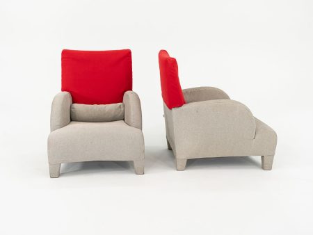 1990s Pair of Oriente Lounge Chairs by Antonio Citterio for B&B Italia in Red and Grey Fabric Online now