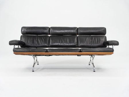 1990s ES 108 Three Seat Sofa by Ray and Charles Eames for Herman Miller in Walnut with Black Leather Supply