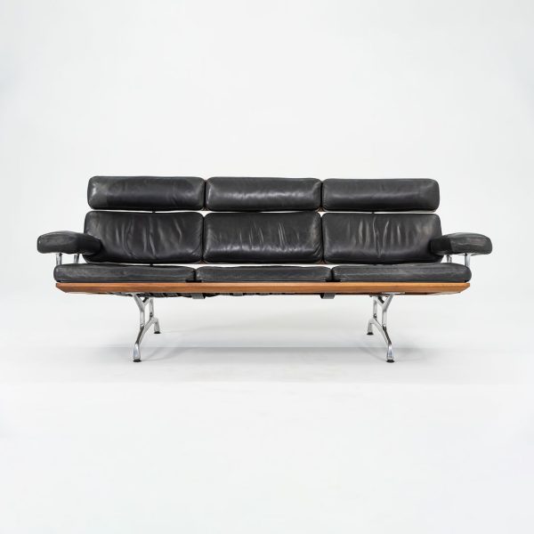 1990s ES 108 Three Seat Sofa by Ray and Charles Eames for Herman Miller in Walnut with Black Leather Supply