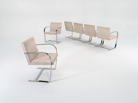 1984 Set of Six Brno Arm Dining Chair, Model 255 by Mies van der Rohe for Knoll in Fabric on Sale