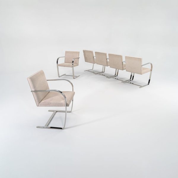 1984 Set of Six Brno Arm Dining Chair, Model 255 by Mies van der Rohe for Knoll in Fabric on Sale