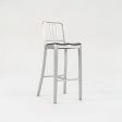 2018 Set of Three Navy Bar Stools 1006 by Emeco in Brushed Aluminum with Seat Pads Online Hot Sale