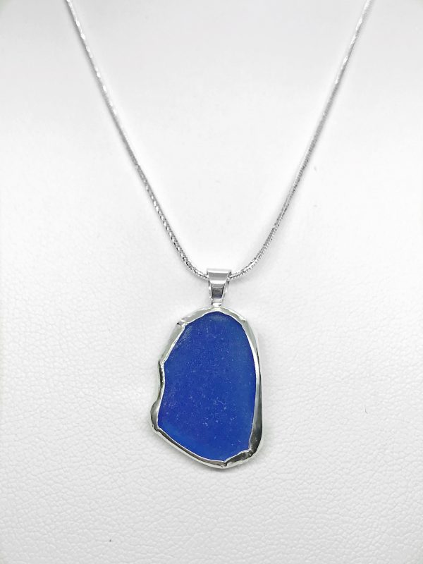 Beach Glass Cobalt Blue Sterling Silver Necklace Online