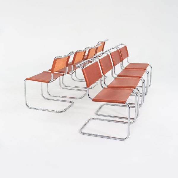 1960s Set of Eight Marcel Breuer for Thonet Side Chairs in New Chestnut Saddle Leather Discount