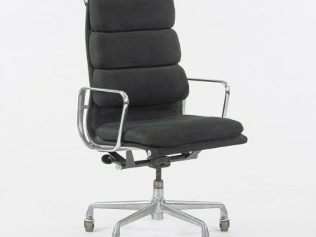 1985 Black Fabric Eames Aluminum Group Soft Pad Executive High Back Desk Chair Sale