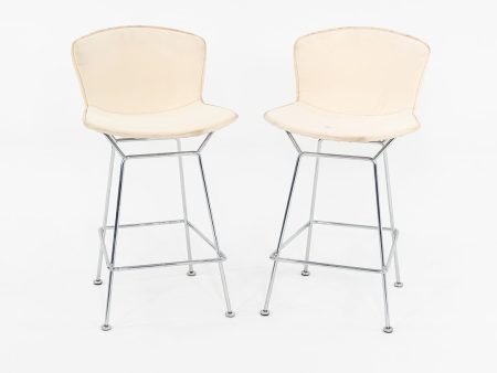 2011 Pair of Harry Bertoia for Knoll Chrome Counter Stools with Ivory Fabric Pads Cheap