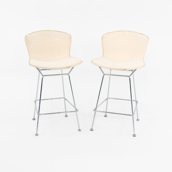 2011 Pair of Harry Bertoia for Knoll Chrome Counter Stools with Ivory Fabric Pads Cheap