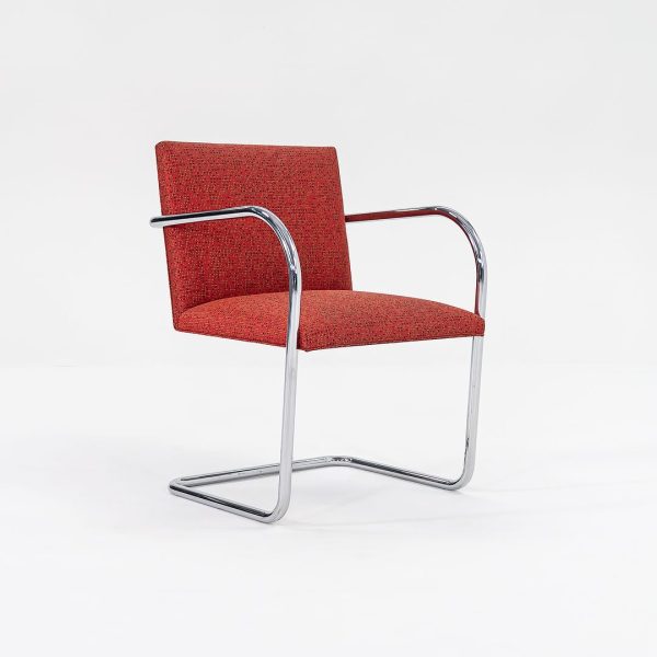 2007 Tubular Brno Armchair, Model 245 by Mies van der Rohe for Knoll in Red Fabric 14x Available Discount