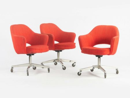 1974 Eero Saarinen for Knoll Rolling Executive Office Chairs Original Red Fabric Online