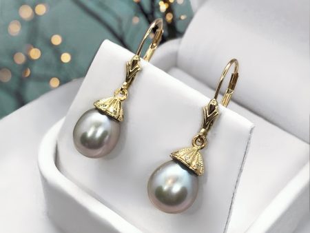 Pearl Dangle Grey 14K Yellow Gold Lab Diamond Earrings Supply