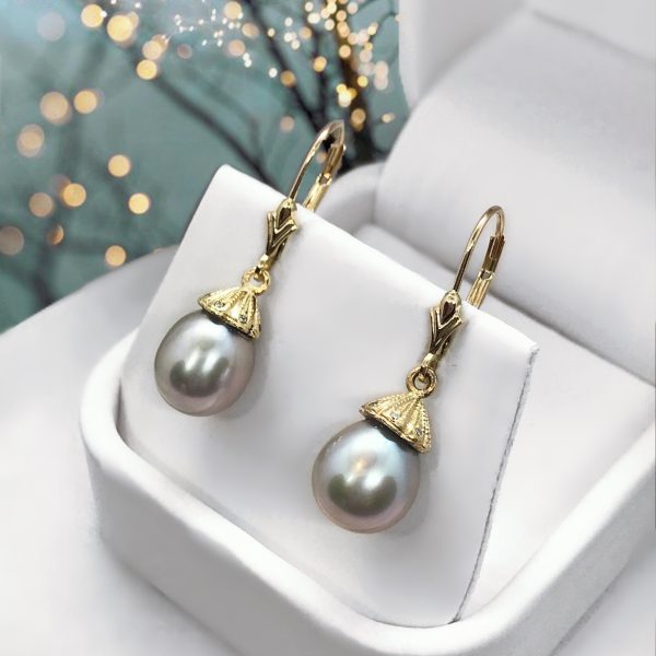 Pearl Dangle Grey 14K Yellow Gold Lab Diamond Earrings Supply