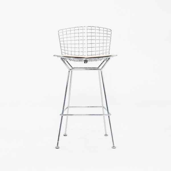 2011 Harry Bertoia for Knoll Chrome Bar Stools with Ivory Fabric Seat Pads 4x Available on Sale