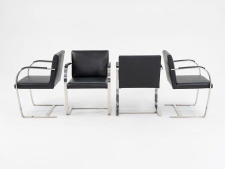 1970 Set of Four Brno Flat Bar Armchairs, Model 255 by Mies van der Rohe for Knoll in Stainless Steel and New Black Leather Cheap