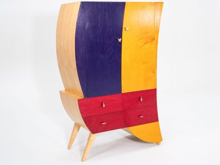 1990s Postmodern Sculptural Studio Craft Color Block Maple Armoire   Cabinet (Left) Discount