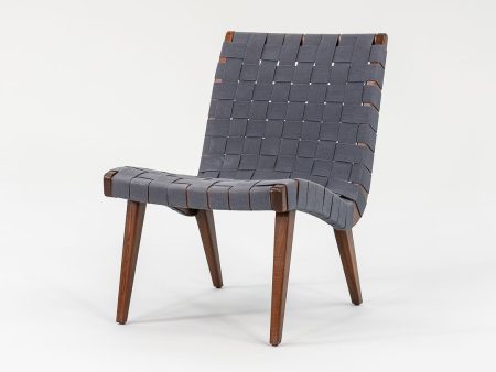 2000s Risom Lounge Chair, Model 654LC by Jens Risom for Knoll Walnut, Cotton, Vinyl, Rubber Discount