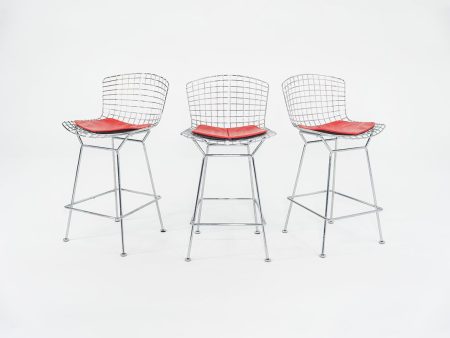 2010s Bertoia Counter Stool 426C by Harry Bertoia for Knoll in Chrome with Red Seat Pads 1x Available Fashion