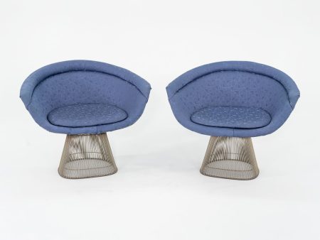 1960s Platner Lounge Chair, Model 1715L by Warren Platner for Knoll in Nickel Steel with Blue Fabric 4x Available Online Sale