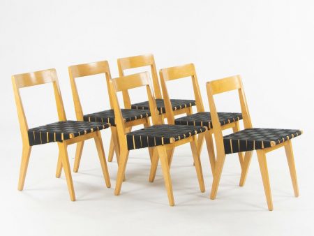 1946 Jen Risom 666 WSP Side Chairs Black Webbing for Knoll Associates Set of Six on Sale