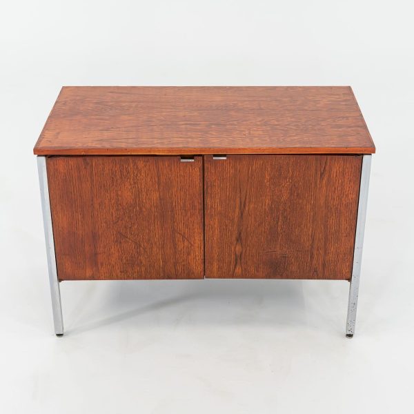 C. 1960s Oak and Chrome Two Door Cabinet   Credenza attributed to Lehigh Leopold For Sale