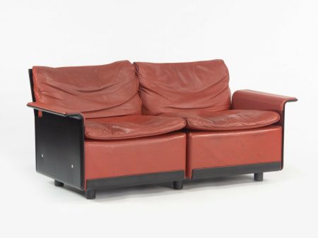 1980s Vintage Dieter Rams for Vitsoe 620 Red Leather and Black Two Seat Settee Sofa Supply