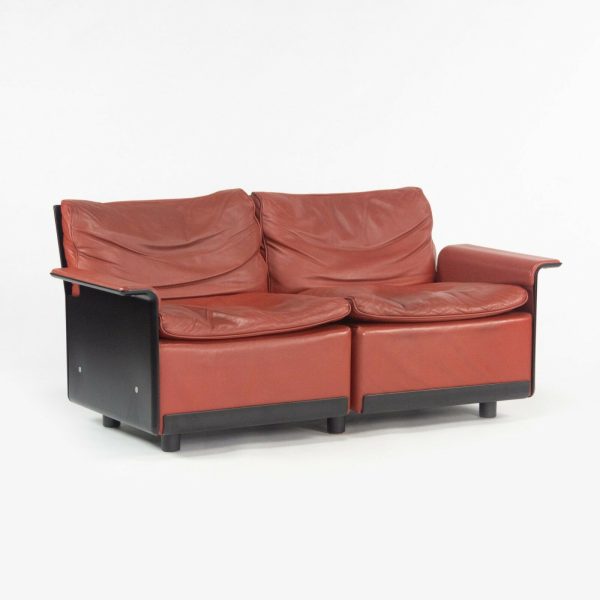 1980s Vintage Dieter Rams for Vitsoe 620 Red Leather and Black Two Seat Settee Sofa Supply