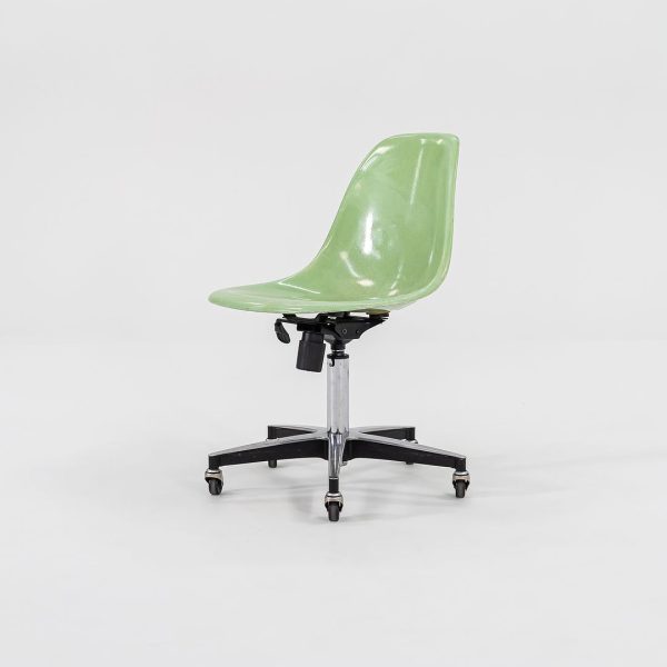 2010s Eames Modernica Fiberglass Side Shell Chairs with Rolling Desk Chair Bases in Light Green 1x Available Hot on Sale