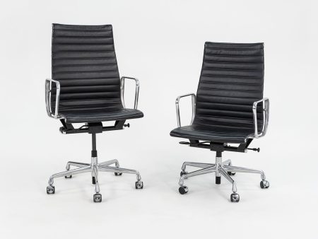 2014 Aluminum Group Executive Desk Chair by Charles and Ray Eames for Herman Miller with Pneumatic Bases and Black Leather Fashion