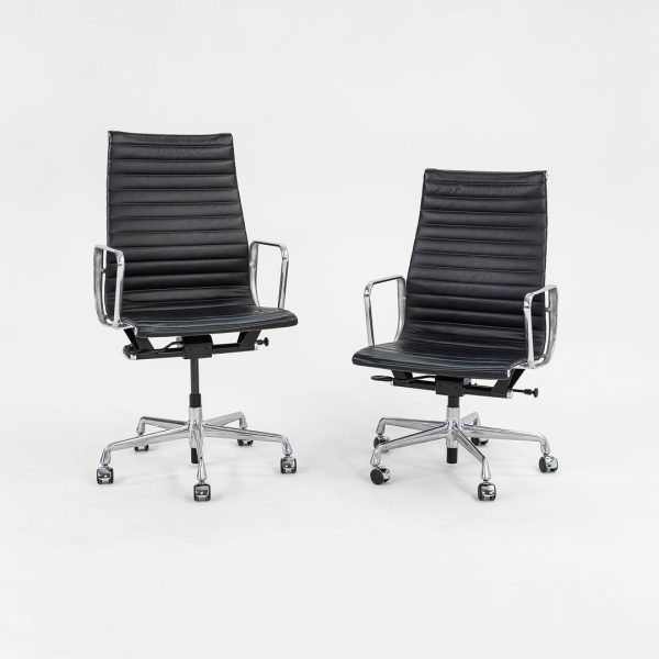 2014 Aluminum Group Executive Desk Chair by Charles and Ray Eames for Herman Miller with Pneumatic Bases and Black Leather Fashion