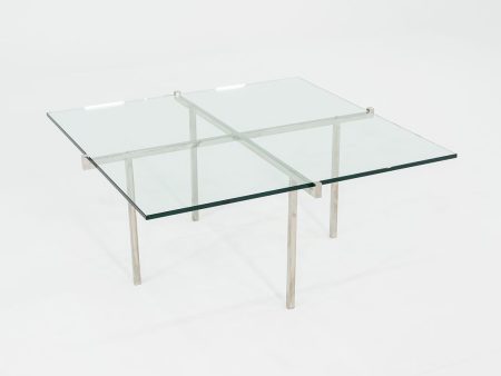 C. 1960s Treitel Gratz Polished Stainless Steel Coffee Table with Thick Glass Top Hot on Sale