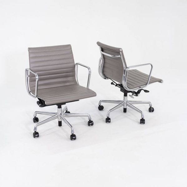 2014 Herman Miller Eames Aluminum Group Management Desk Chairs in Grey Leather with Pneumatic 4x Available Fashion