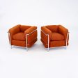 1970s Pair of Le Corbusier Jeanneret Perriand LC2 Petite Lounge Chairs in Orange Fabric for Cassina on Sale