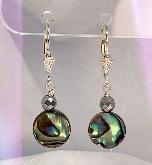 Abalone Shell, Hematite and Sterling Silver Dangle Earrings Fashion