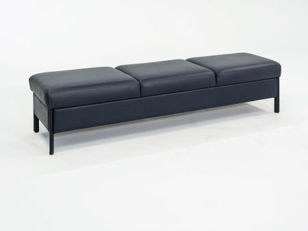 1993 Leather Three Seat Bench by Metropolitan Furniture in Blue Leather Hot on Sale