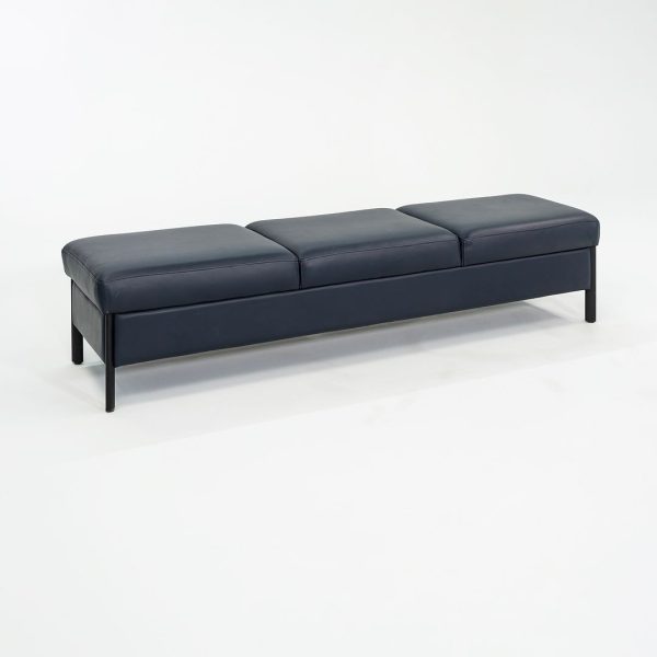 1993 Leather Three Seat Bench by Metropolitan Furniture in Blue Leather Hot on Sale