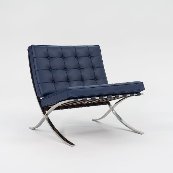 2016 Barcelona Chair, Model 250LS by Lilly Reich and Mies van der Rohe for Knoll in Blue Leather and Stainless Online Sale