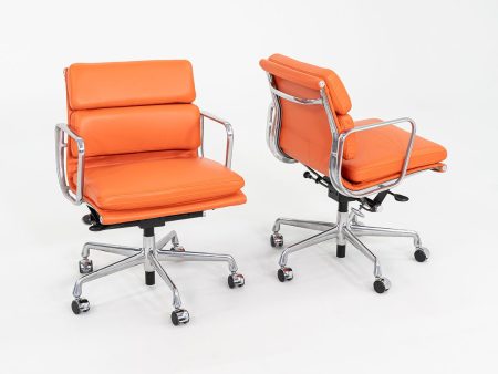 2010s Herman Miller Eames Soft Pad Management Desk Chair in Orange Leather 1x Available For Sale