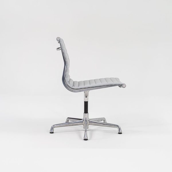 2010s Aluminum Group Armless Side Chair by Ray and Charles Eames for Herman Miller in Blue Grey Leather Online Hot Sale