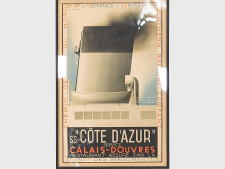 1931 COTE D AZUR Travel Poster, 1931 by Adolphe Jean-Marie Mouron for Danel and Lille Glass, Paper, Wood, Ink For Discount