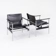 1960s Pair of Charles Pollock for Knoll Sling Arm Lounge Chairs in Black Leather and Chrome Online now