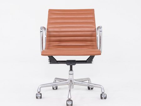 2010s Herman Miller Eames Aluminum Management Desk Chair in Cognac Leather 3x Available on Sale