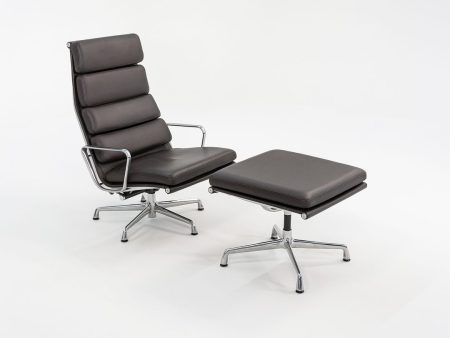 2009 Herman Miller Eames Soft Pad Lounge Chair and Ottoman in Brown Leather EA438 Fashion