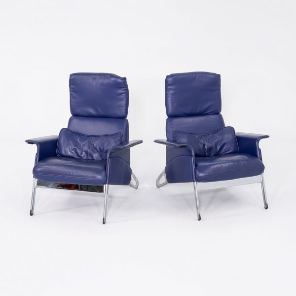 1993 Pair of Geoff Hollington for Herman Miller Lounge Chairs in Blue Leather and Aluminum Sale