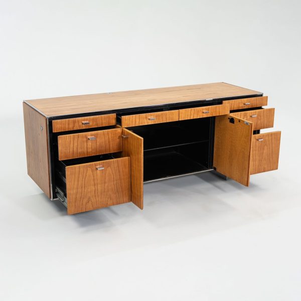 1970s Davis Allen of SOM Custom Oak and Chrome Credenza for General Fireproofing Co. 66 inch Supply